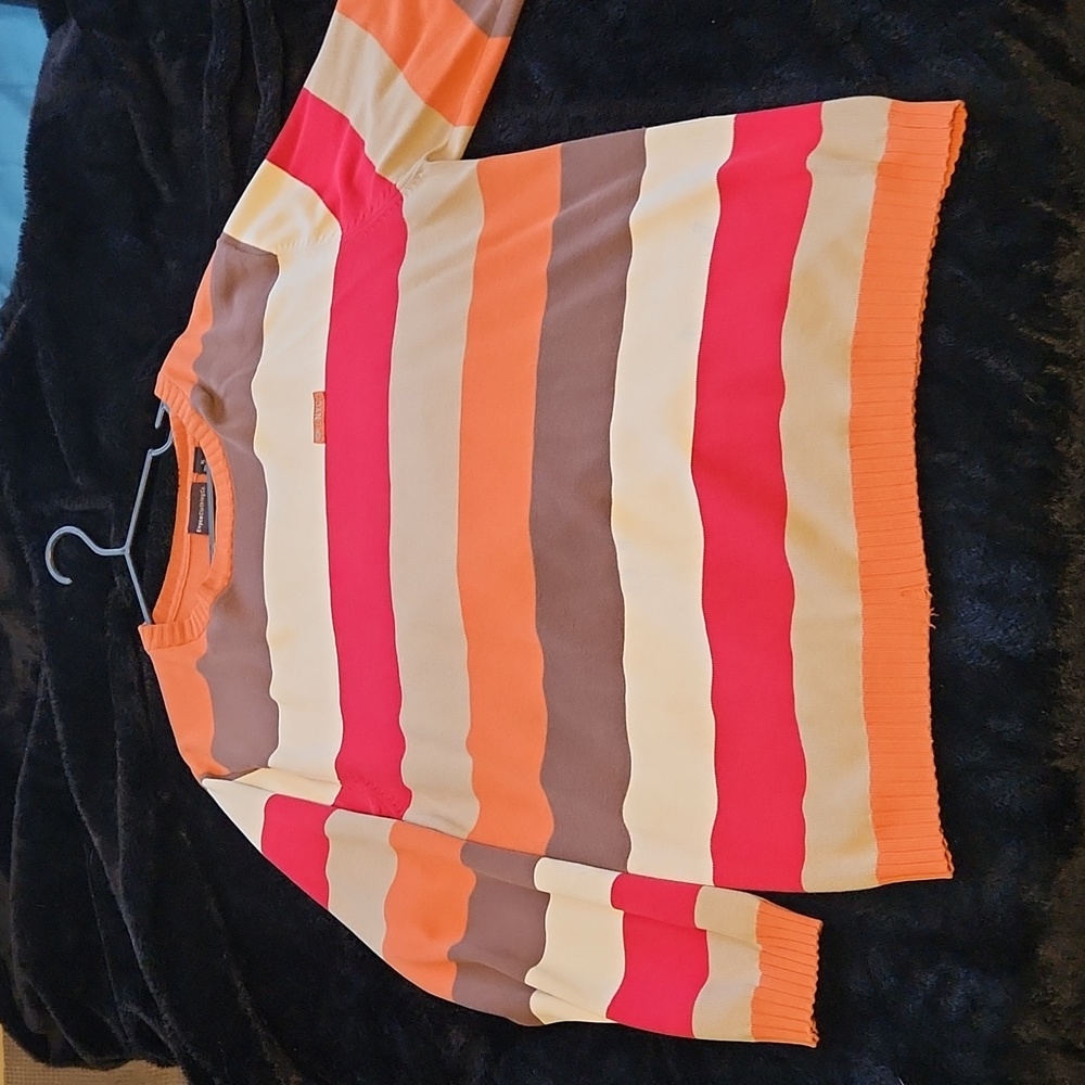 Enyce Stripe Knit Crewneck Pullover Sweater Vintage Y2K Tan, Brown, Orange & Red